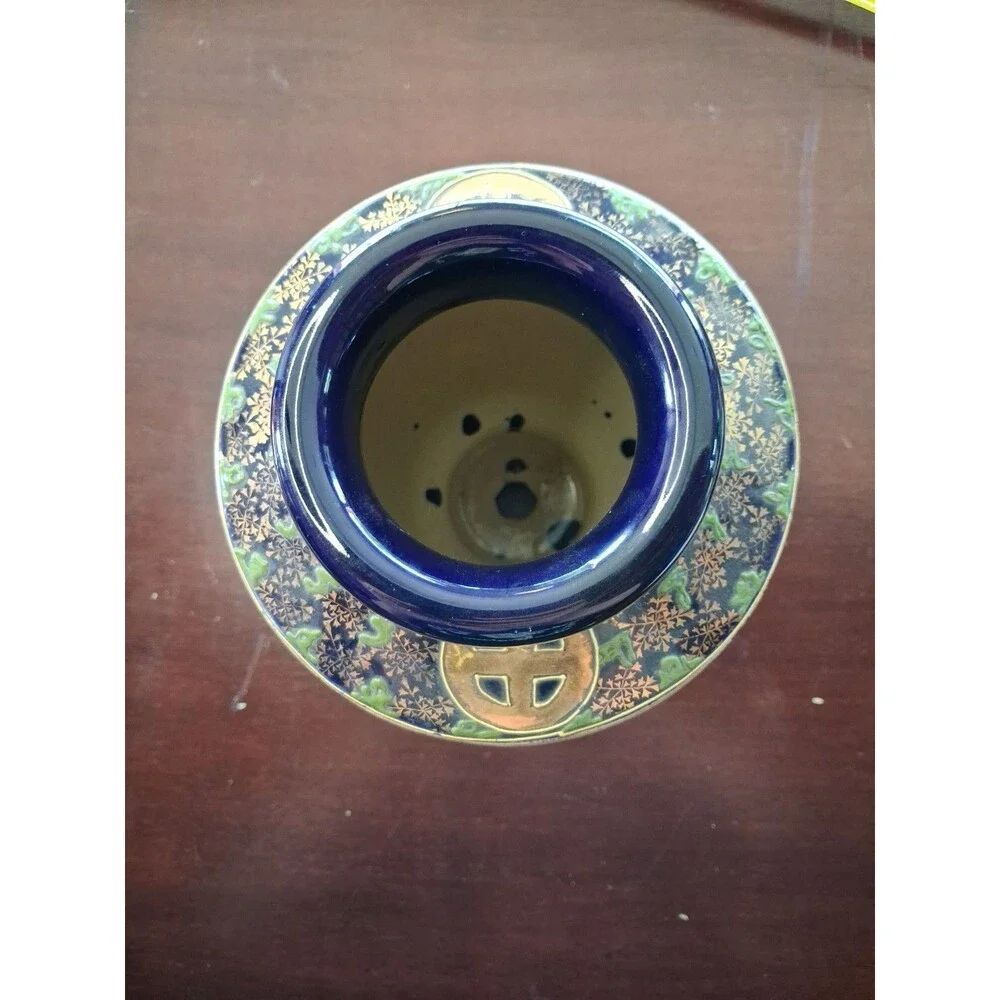 Japanese Satsuma Style Hand-Painted Vase with Figures and Gold Accents